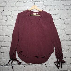 Adriano Goldschmied AG Maroon V Neck Tie Cuff Blouse Size XS